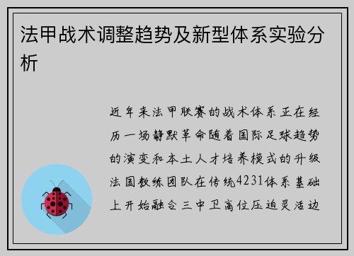 法甲战术调整趋势及新型体系实验分析